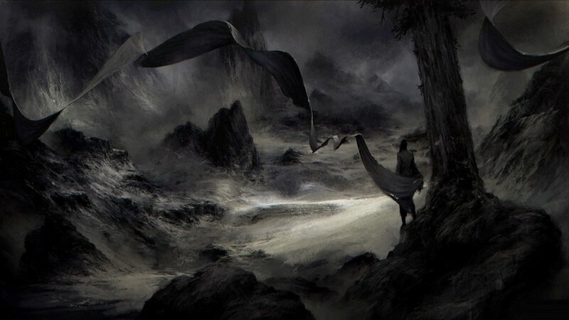 Person in Dark Landscape — Black, Dramatic