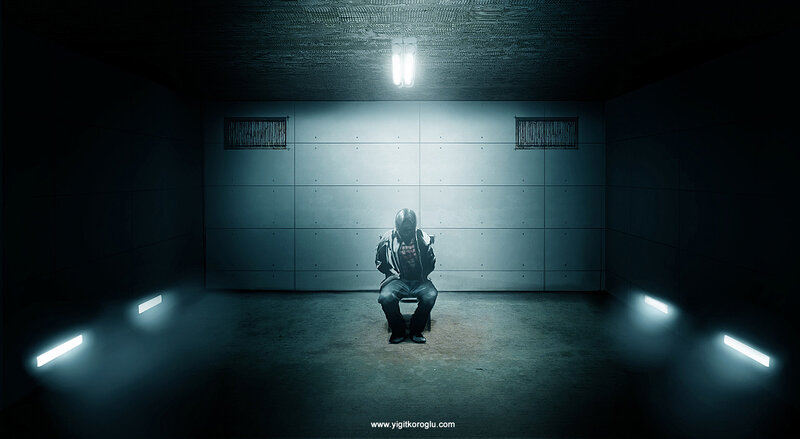 person in dark room