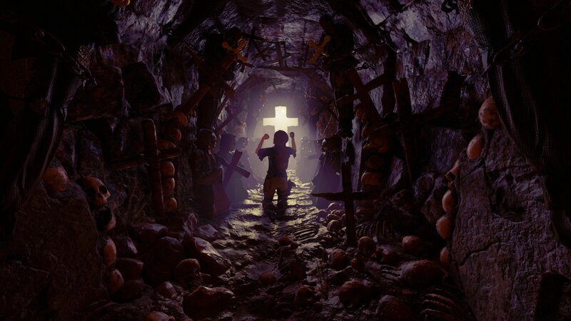Person in Dark Tunnel — Purple