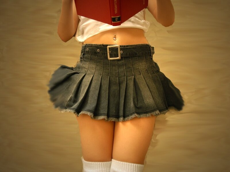person in denim skirt