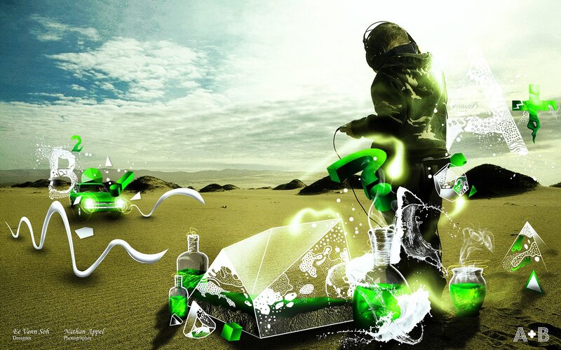 Person in Desert with Green Liquids
