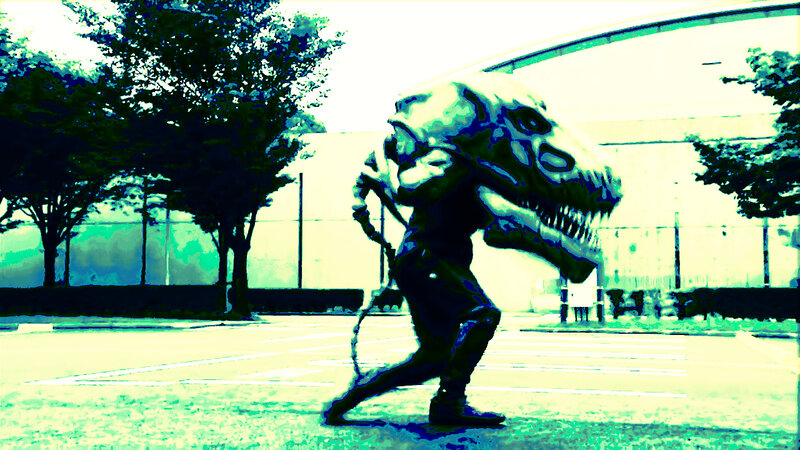 person in dinosaur costume