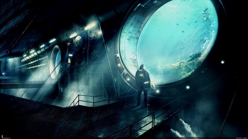Person in Diving Suit — Blue, Dramatic, Night