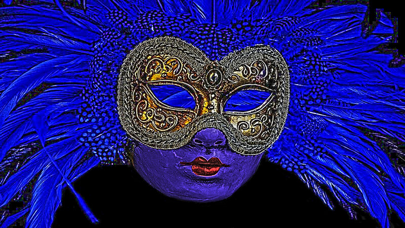 Person in Feathered Mask — Blue, Dramatic