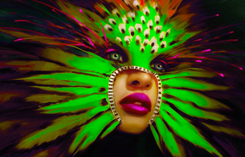 Person in Feathered Mask — Green