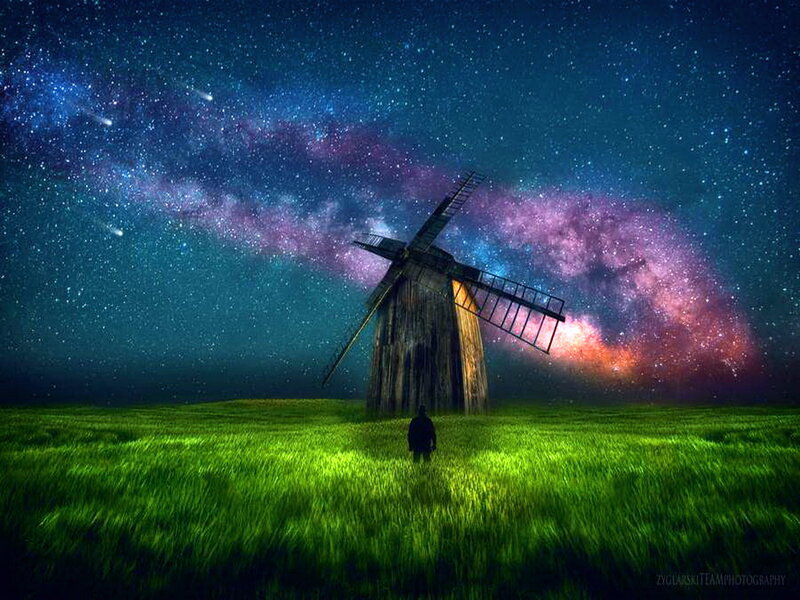 Person in Field at Night — Green
