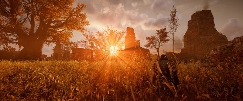 Person in Field at Sunset — Orange, Dramatic