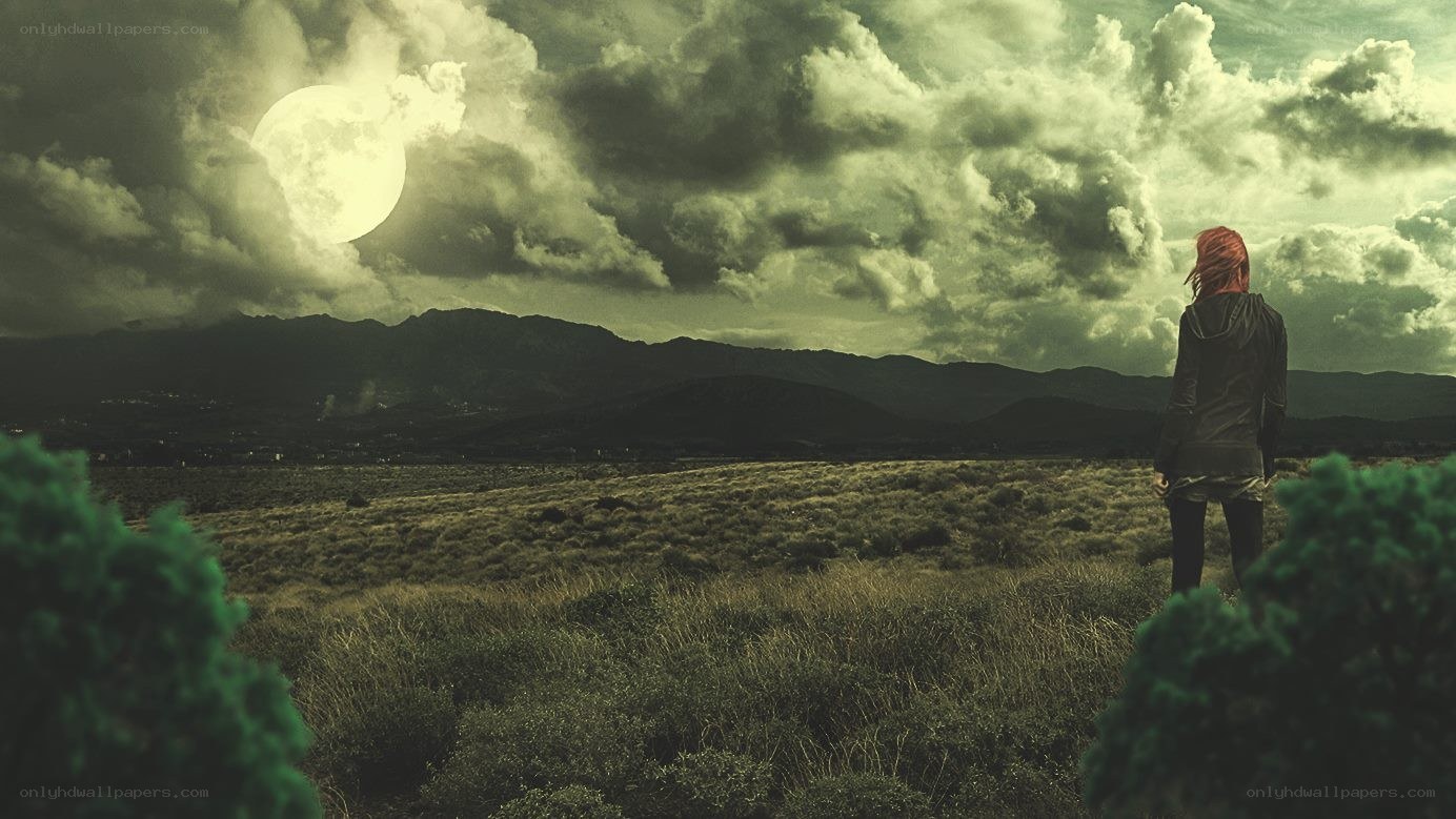 person in field under moon