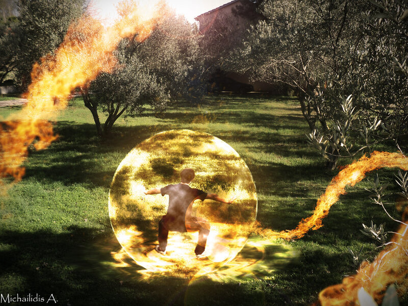 Person in Fire Sphere