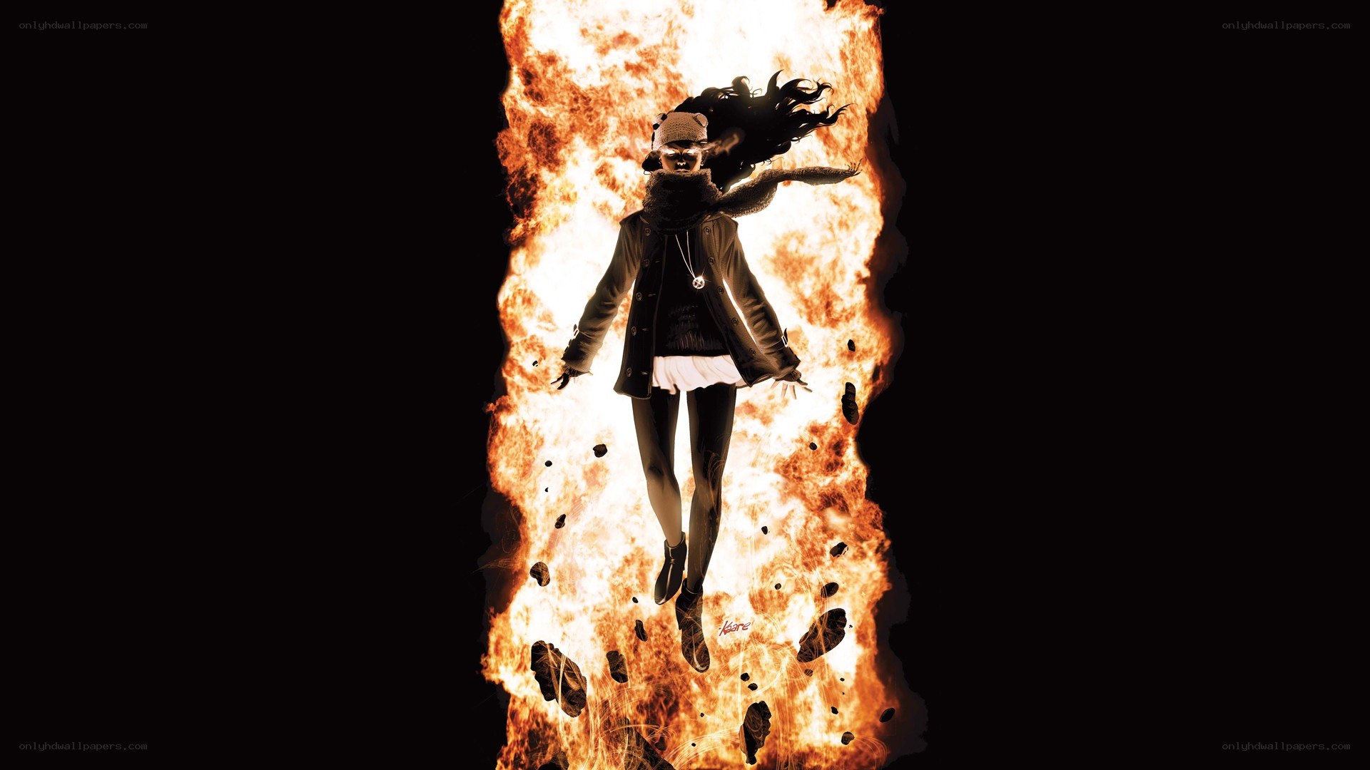 person in fire tunnel