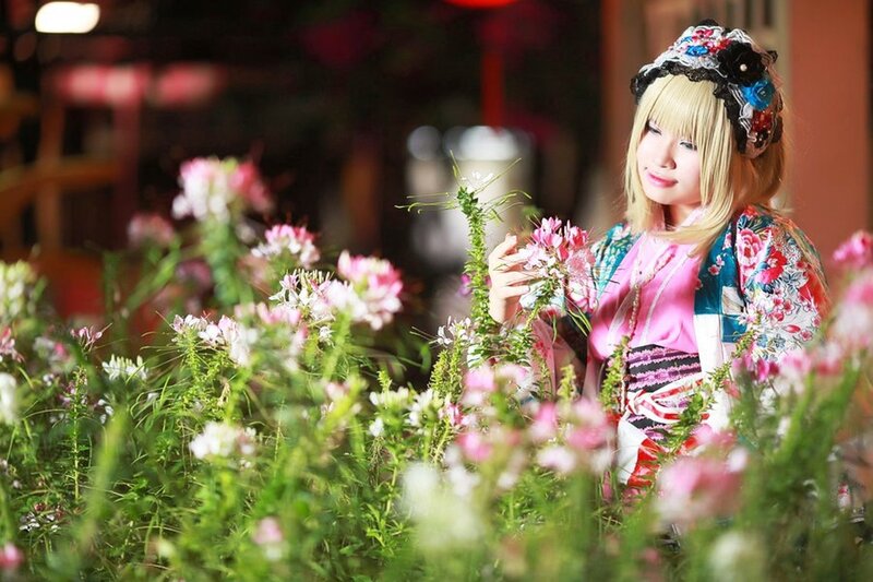 Person in Floral Kimono — Pink