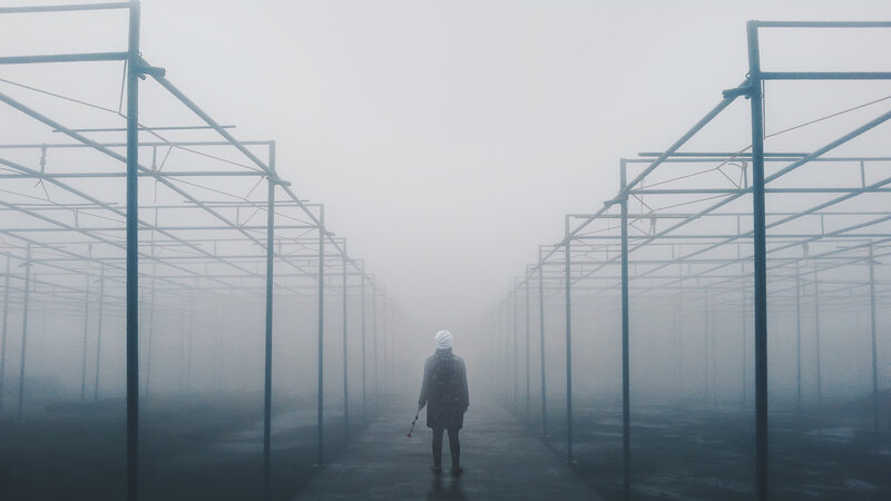 Person in Foggy Structure