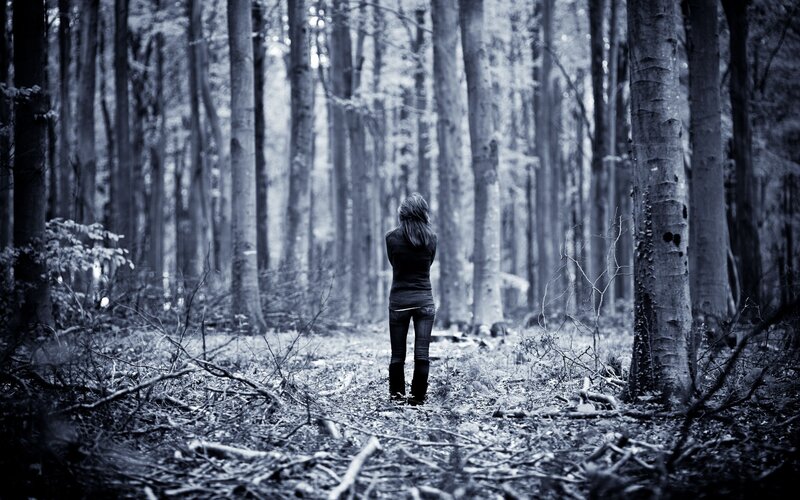 Person in Forest — Black, Somber