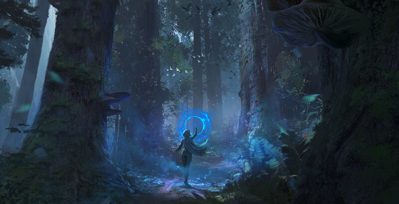 Person in Forest — Blue, Mystical