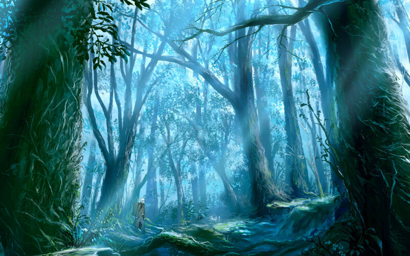 Person in Forest — Blue, Serene, Morning