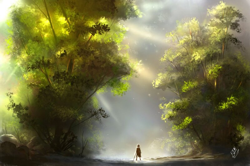 Person in Forest Clearing — Green