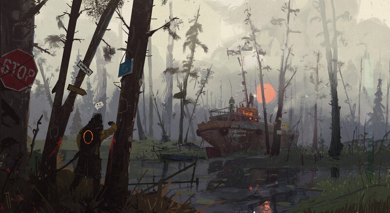 Person in Forest with Boat