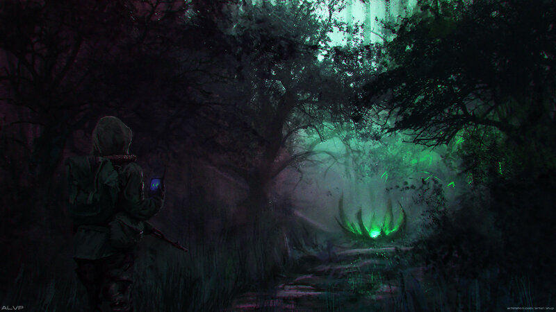 Person in Forest with Device