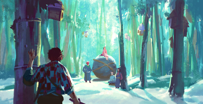 Person in Forest with Others