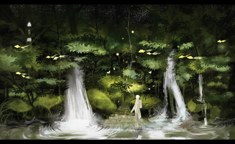Person in Forest with Waterfalls