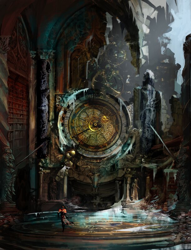 Person in Front of Large Clock
