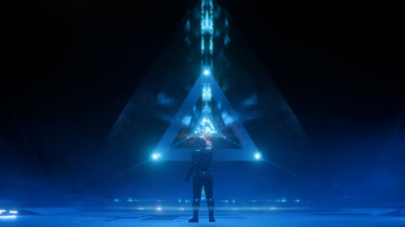 Person in Futuristic Armor — Blue, Dramatic, Night, Digital Art, Triangular Structure