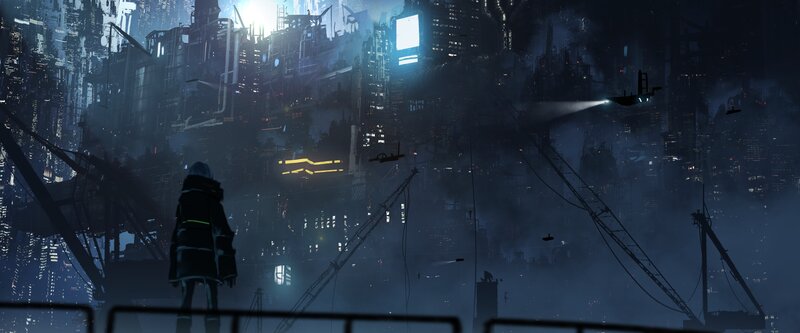 Person in Futuristic City — Blue, Dramatic