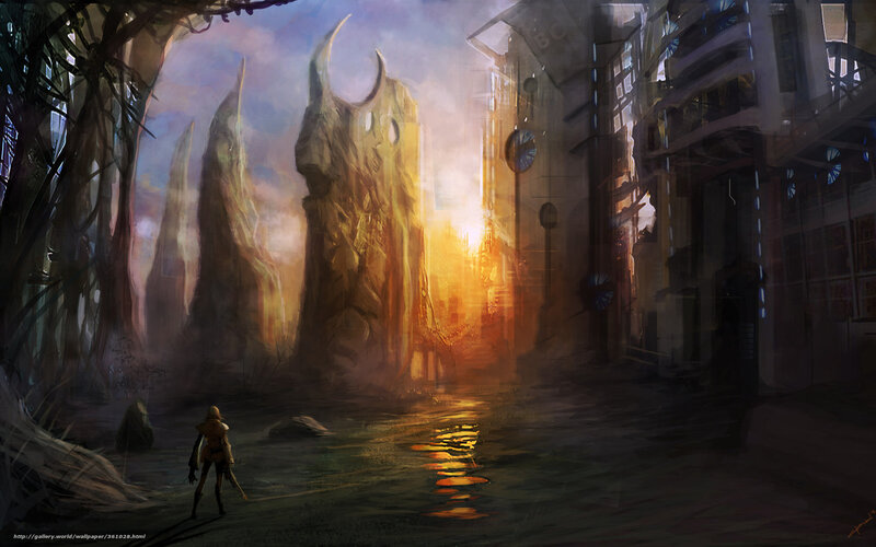 Person in Futuristic City — Orange