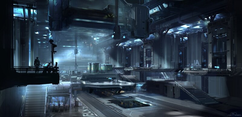 Person in Futuristic Facility — Blue, Dramatic