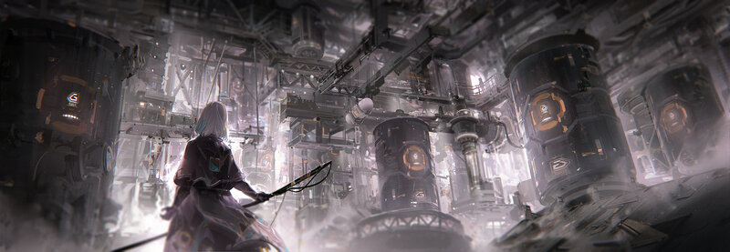 Person in Futuristic Facility — Gray