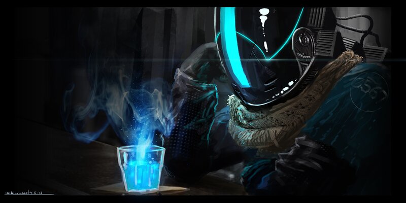 Person in Futuristic Helmet — Black, Dark