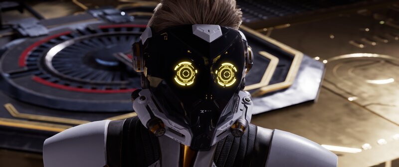 Person in Futuristic Helmet — Black, Dramatic, 3d Render
