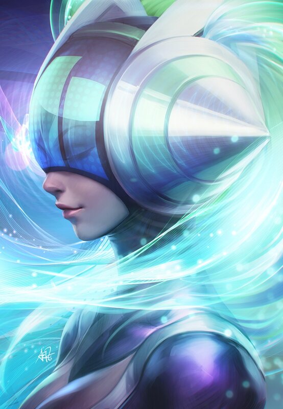 Person in Futuristic Helmet — Blue