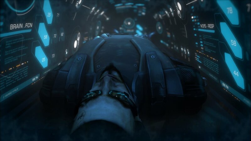 person in futuristic medical pod