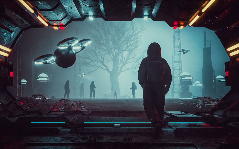 Person in Futuristic Suit — Blue, Mysterious