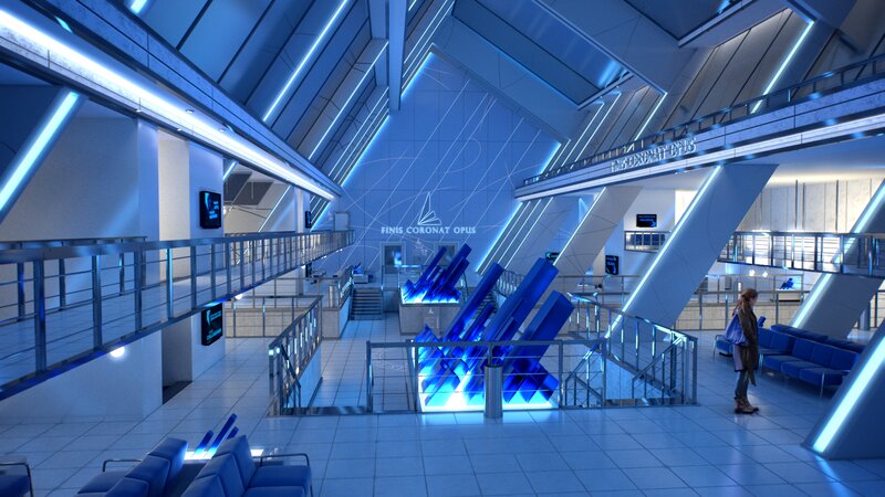 Person in Futuristic Terminal