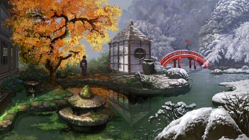 Person in Garden — Orange, Serene, Autumn