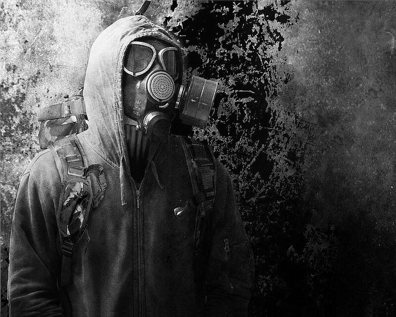 person in gas mask