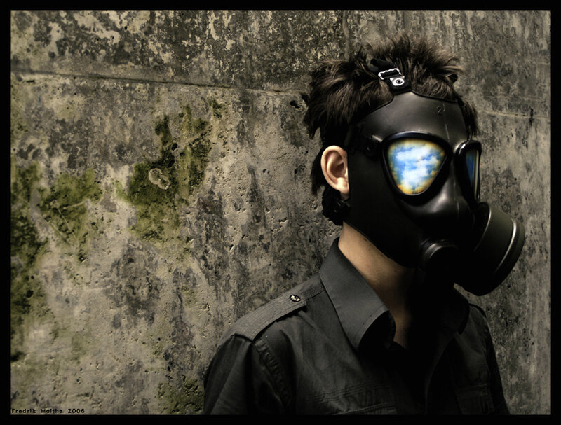 person in gas mask