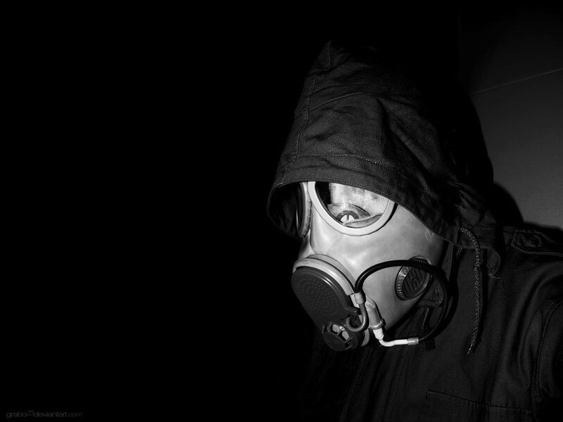 person in gas mask