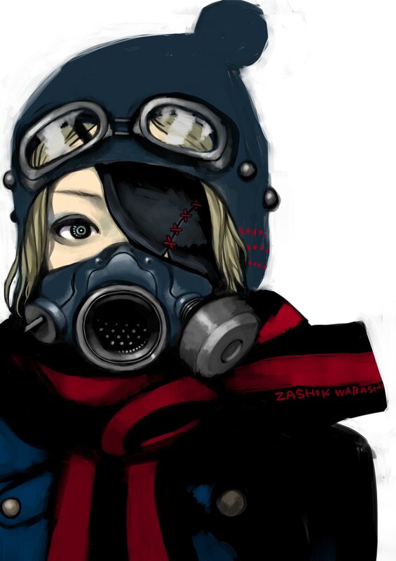 person in gas mask and goggles