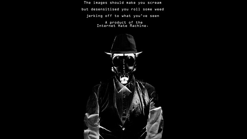 person in gas mask and hat