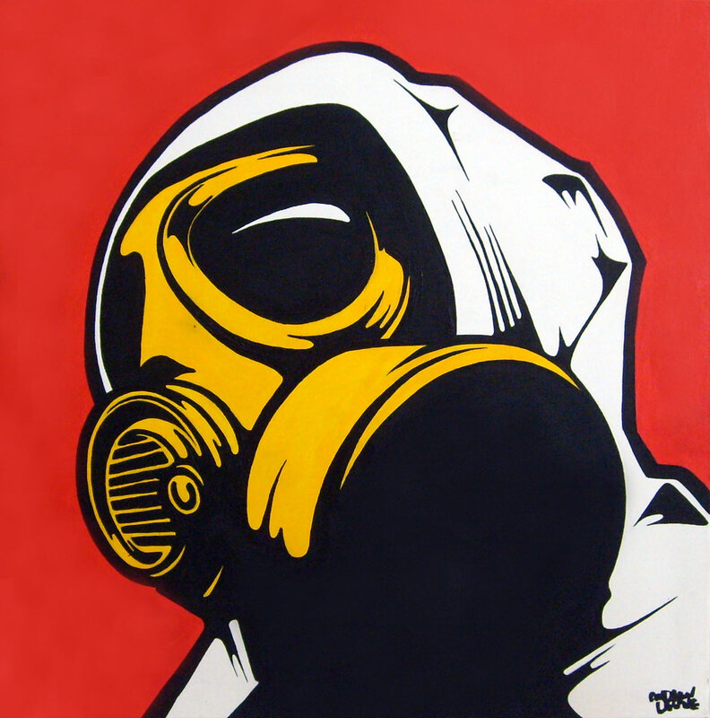 person in gas mask art