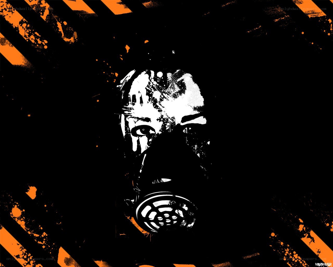 person in gas mask artwork