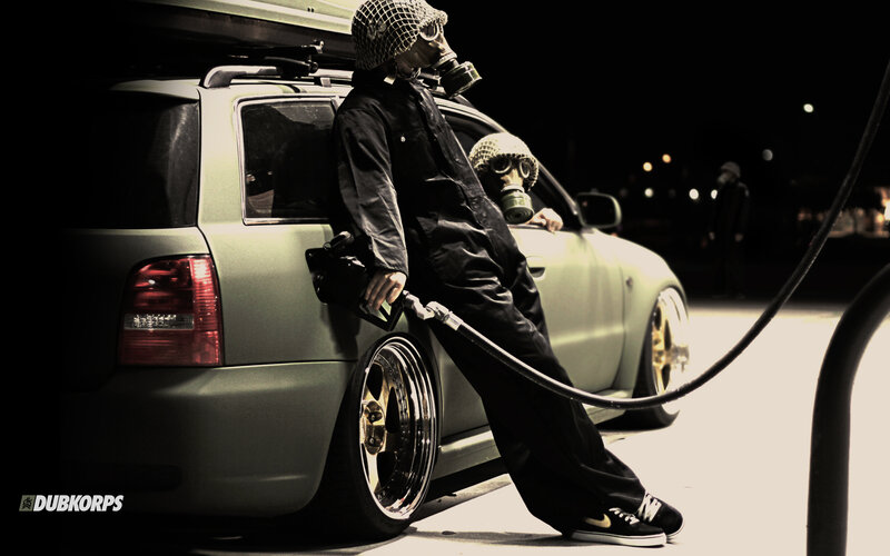person in gas mask at night