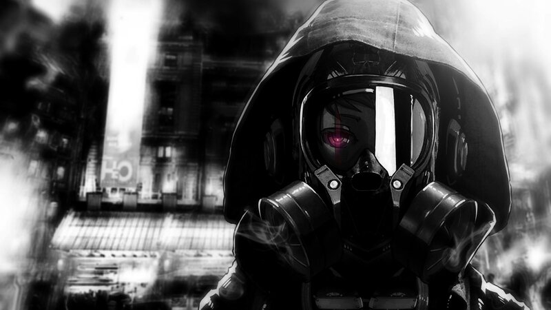 Person in Gas Mask — Black, Dramatic, Anime