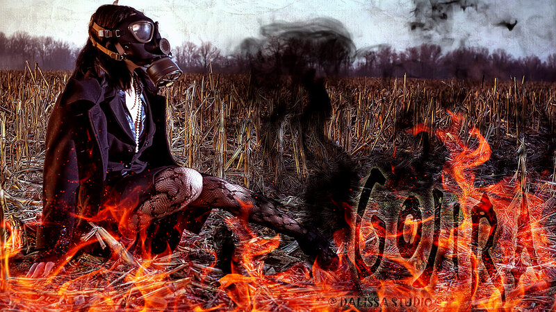 Person in Gas Mask — Black, Dramatic, Autumn