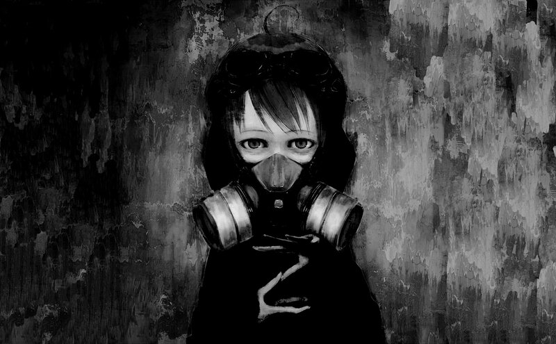 Person in Gas Mask — Black, Dramatic, Digital Art, Gas Mask, Goggles