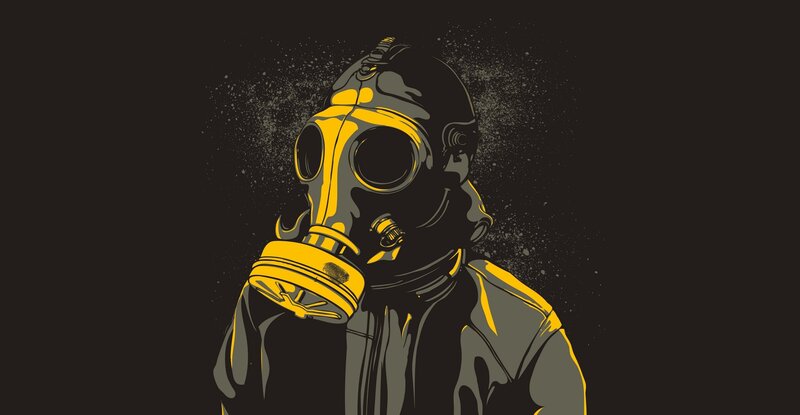 Person in Gas Mask — Black, Dramatic, Digital Art, Gas Mask, Splatter