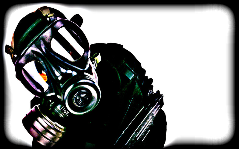 Person in Gas Mask — Black, Dramatic, Digital Art, Gas Mask, Weapon